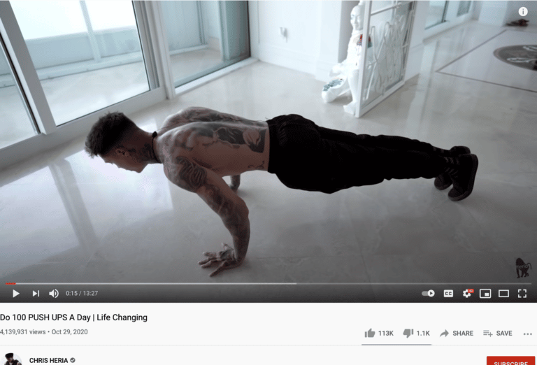 Youtube video by Chris Heria 100 pushups