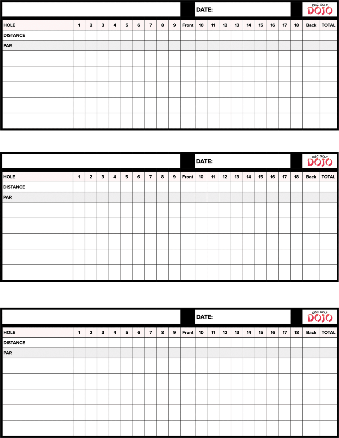 Free Disc Golf Scorecard (PrinterFriendly) Disc Golf Dojo