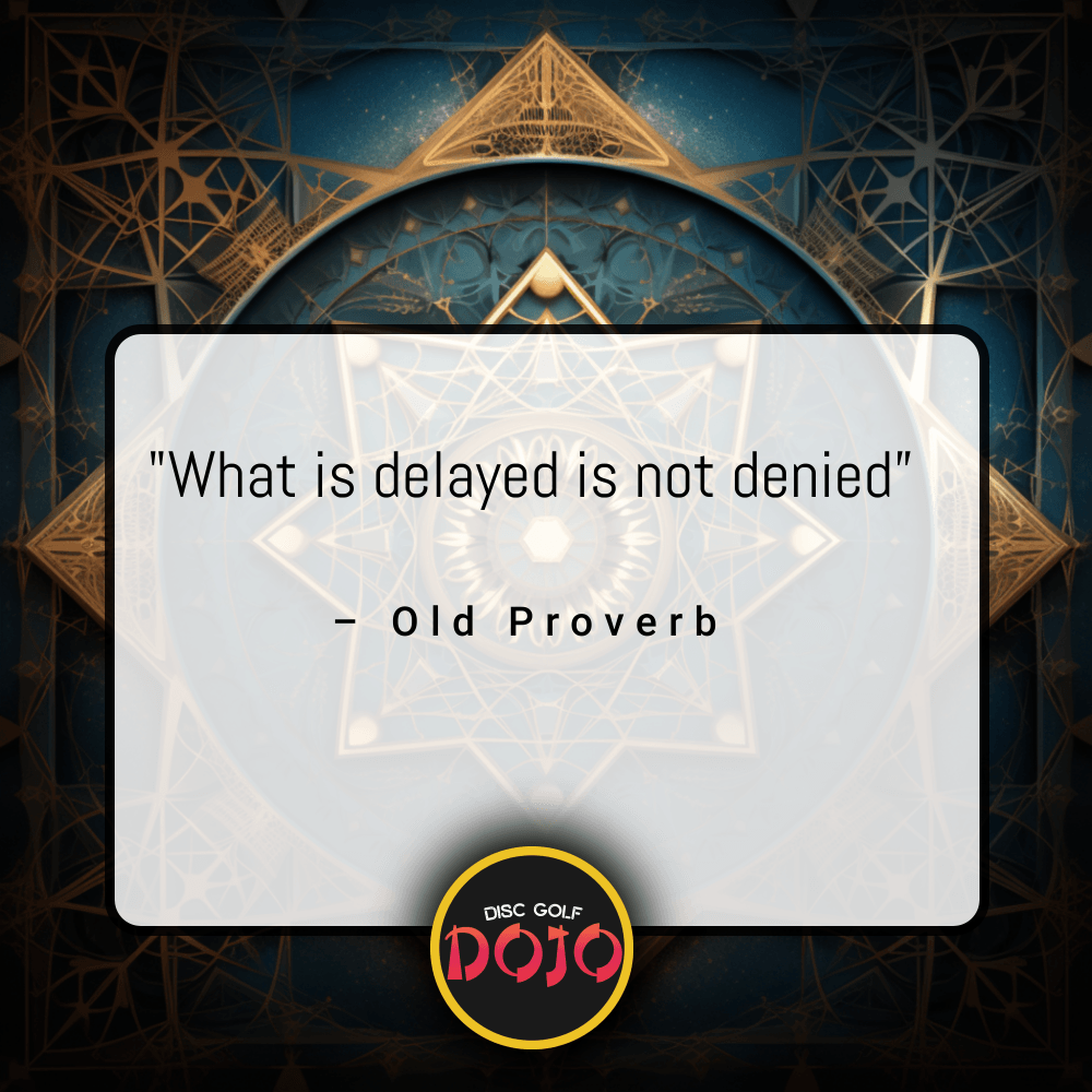 Old Proverb quote on a background of sacred geometric patterns, "What is delayed is not denied"