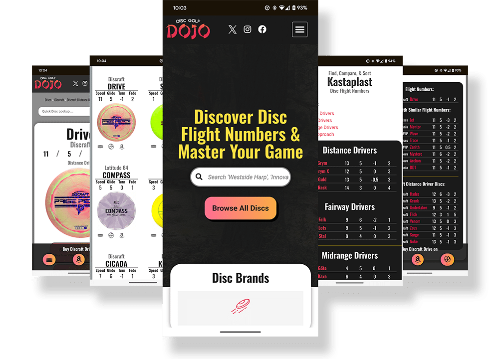 screenshots of the disc golf dojo app