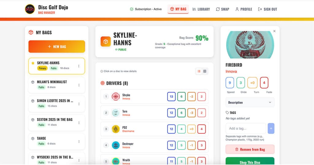 Screenshot of the bag manager My Bag screen app.