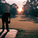 Disc golfer on a tee pad at golden hour, preparing to throw
